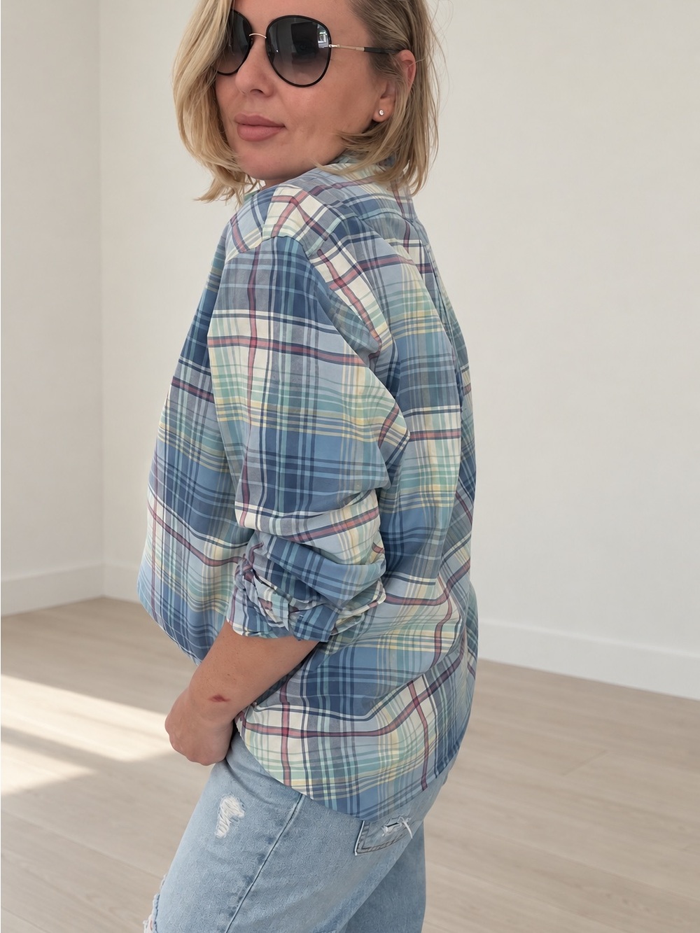 Vintage Polo Ralph Lauren Plaid Shirt Men L Women Oversized Blue Preppy Y2K - Picture 2 of 4